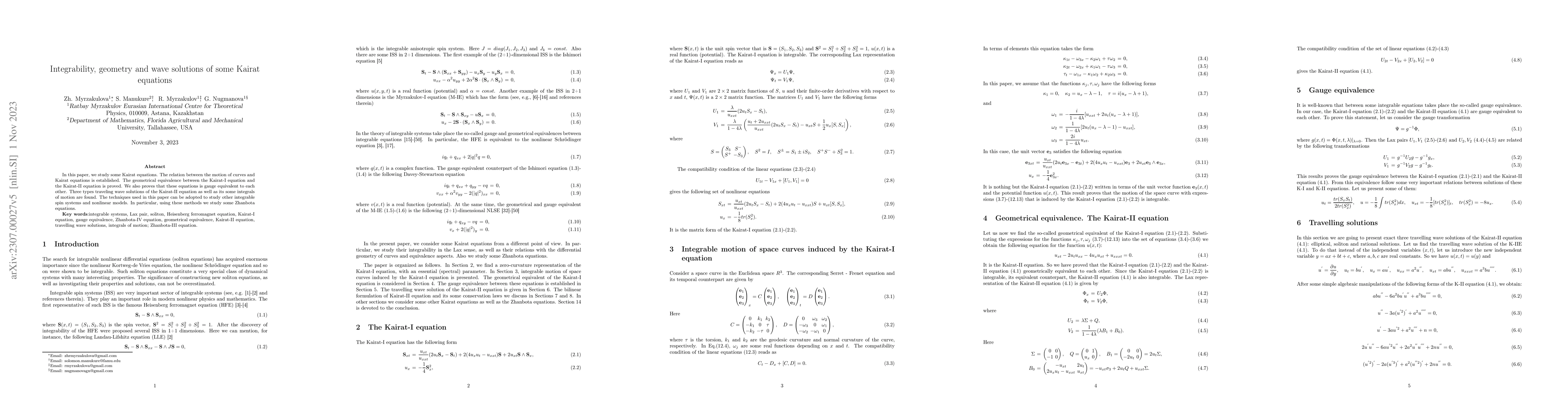 Thumbnail for Integrability, geometry and wave solutions of some Kairat equations