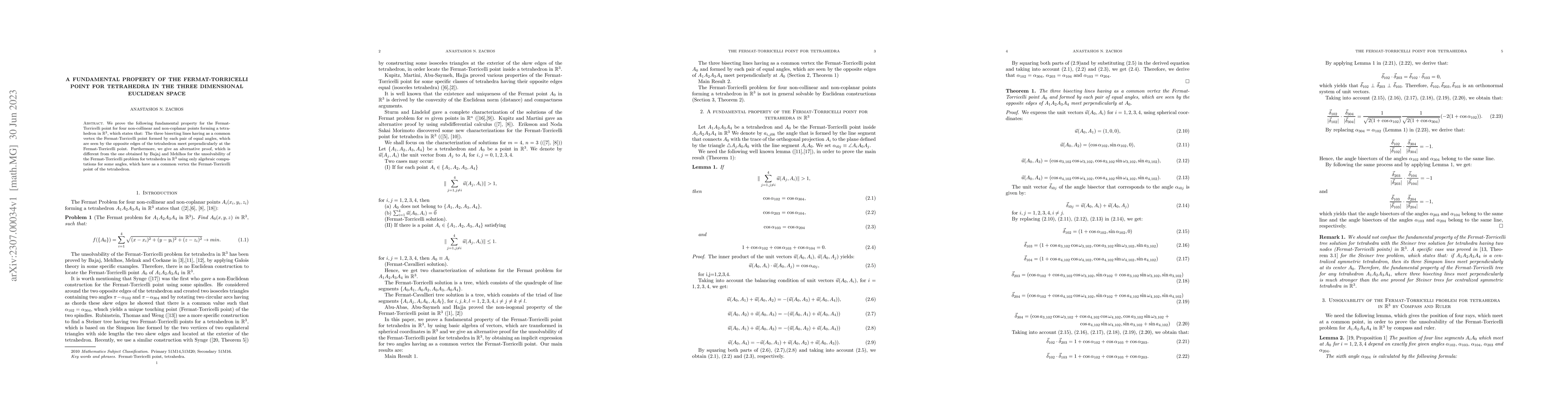 Thumbnail for A fundamental property of the Fermat-Torricelli point for tetrahedra in
  the three dimensional Euclidean Space