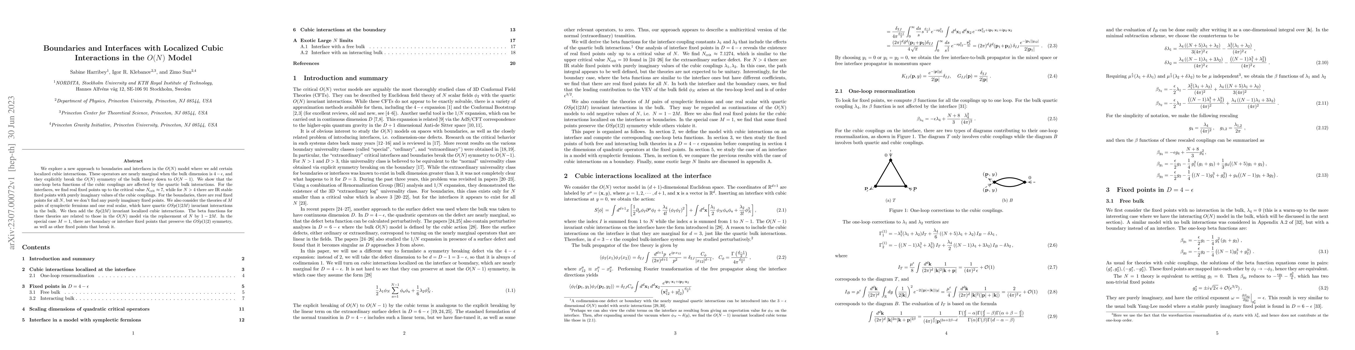 Thumbnail for Boundaries and Interfaces with Localized Cubic Interactions in the
  $O(N)$ Model