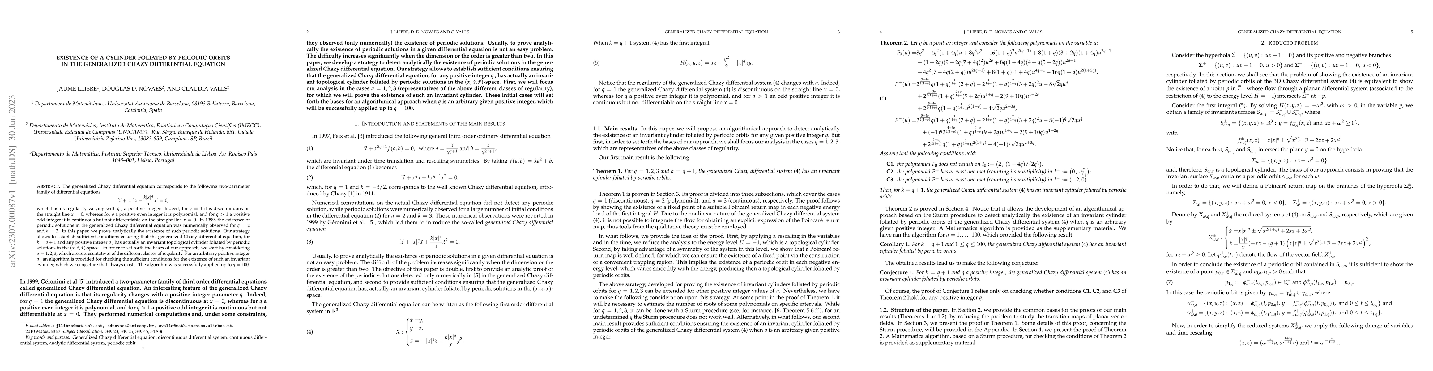 Thumbnail for Existence of a cylinder foliated by periodic orbits in the generalized
  Chazy differential equation