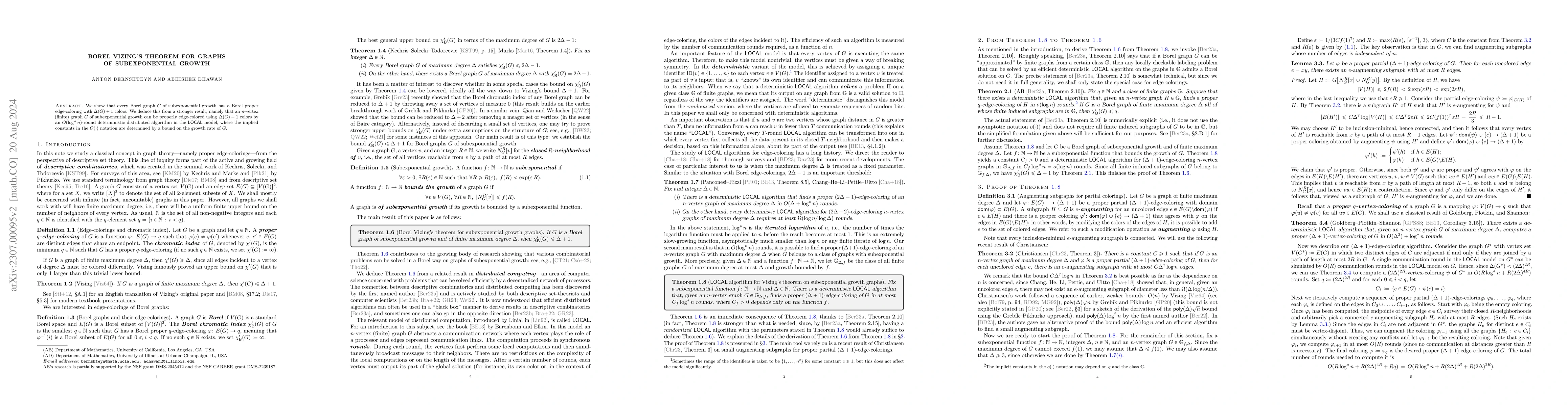 Thumbnail for Borel Vizing's Theorem for Graphs of Subexponential Growth