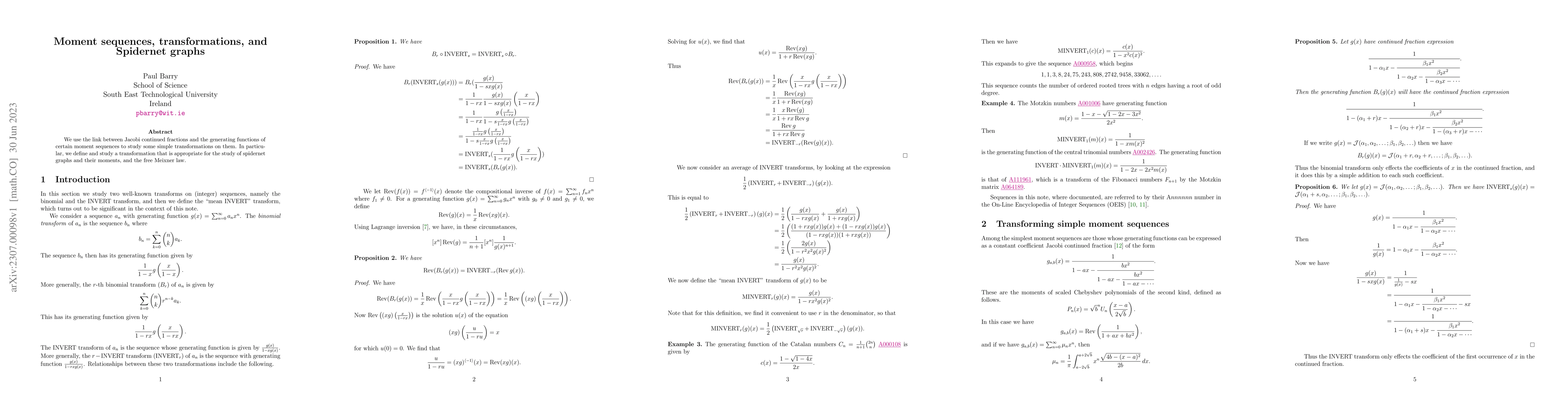 Thumbnail for Moment sequences, transformations, and Spidernet graphs
