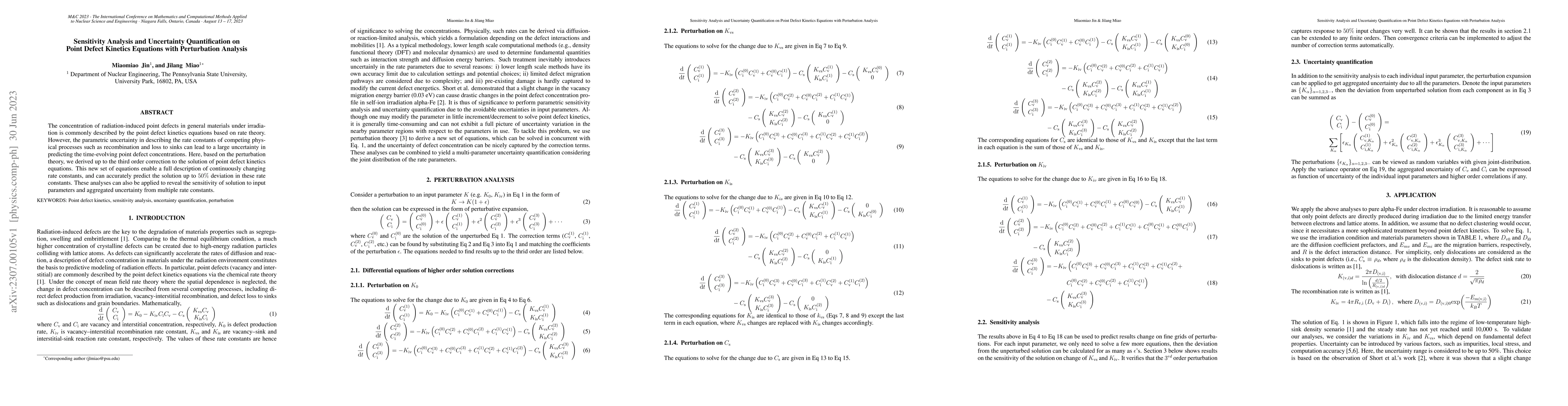 Thumbnail for Sensitivity Analysis and Uncertainty Quantification on Point Defect
  Kinetics Equations with Perturbation Analysis