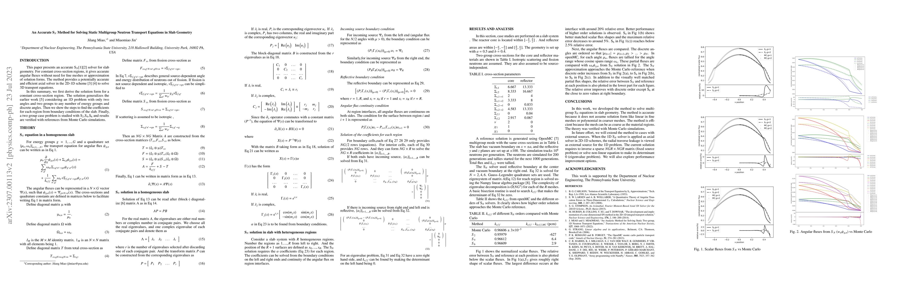Thumbnail for An Accurate S$_N$ Method for Solving Static Multigroup Neutron Transport
  Equations in Slab Geometry