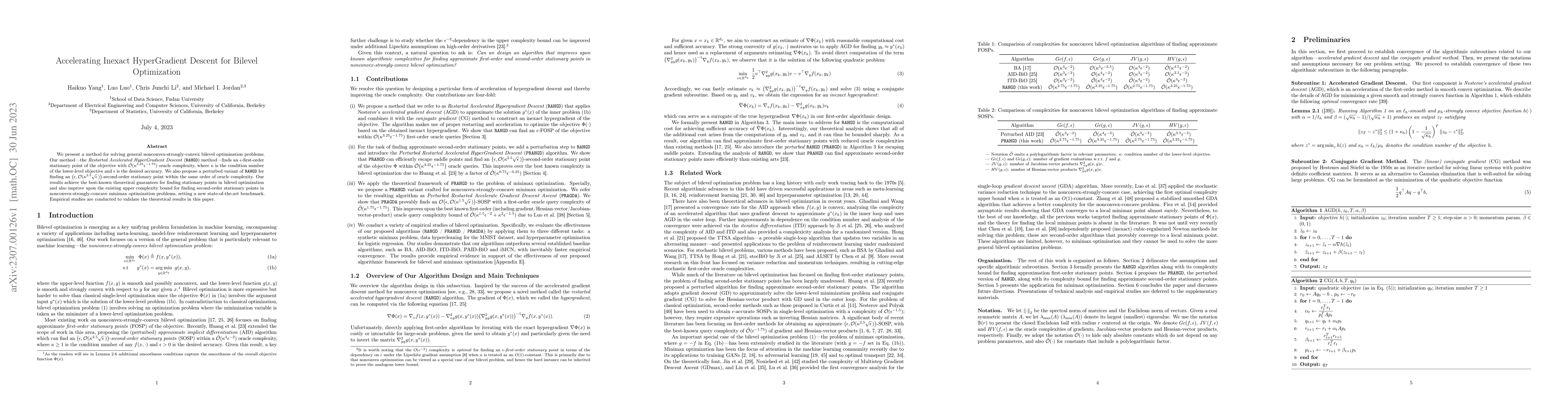 Thumbnail for Accelerating Inexact HyperGradient Descent for Bilevel Optimization