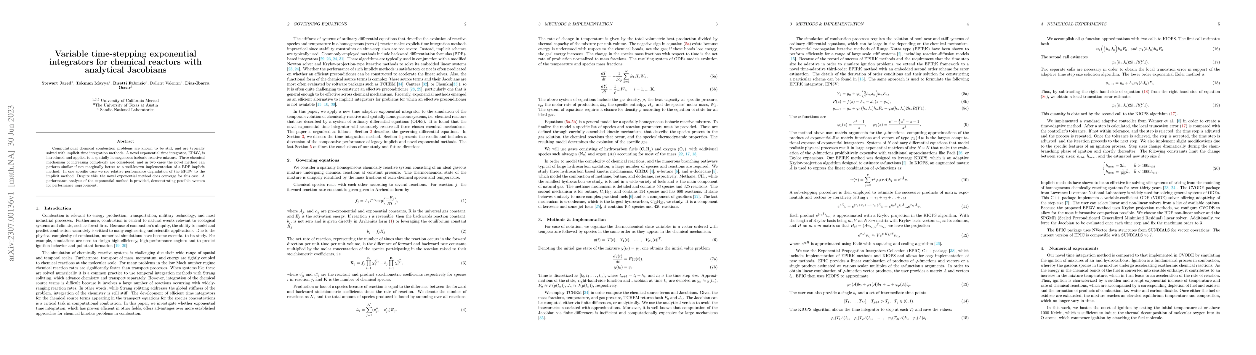 Thumbnail for Variable time-stepping exponential integrators for chemical reactors
  with analytical Jacobians