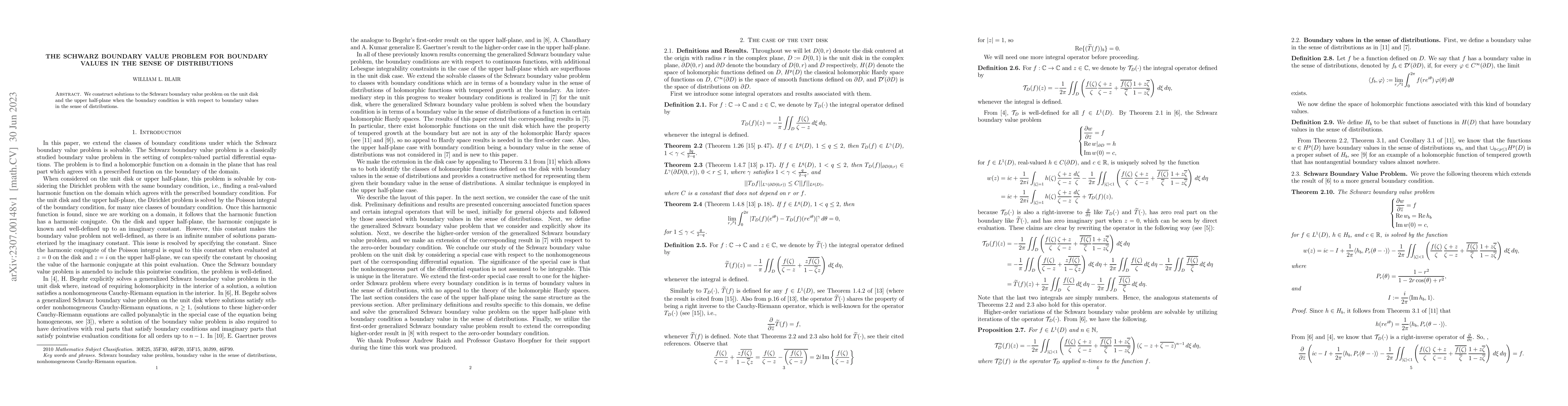 Thumbnail for The Schwarz boundary value problem for boundary values in the sense of
  distributions