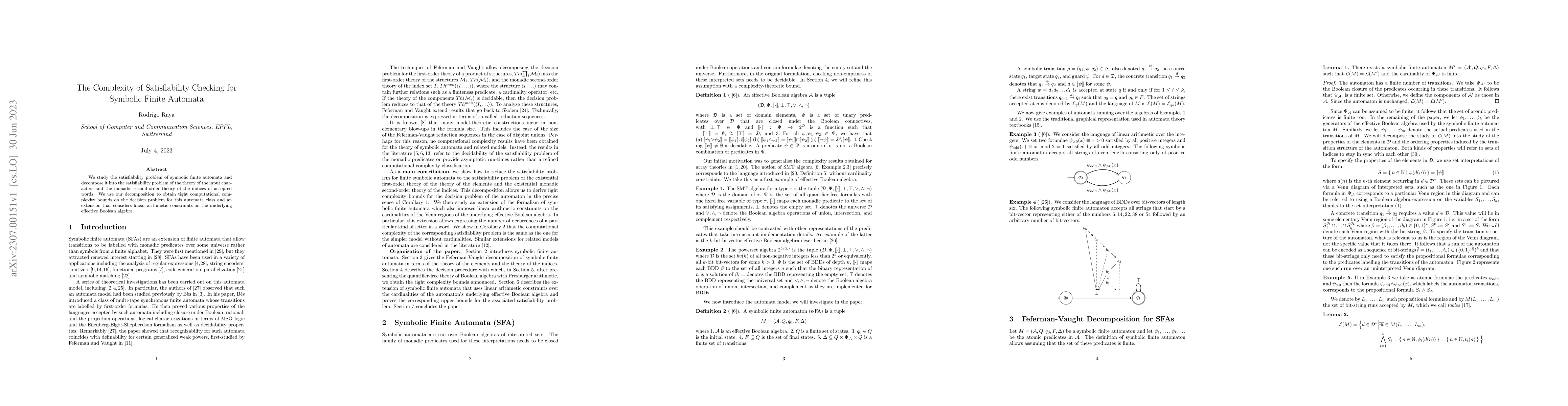 Thumbnail for The Complexity of Satisfiability Checking for Symbolic Finite Automata