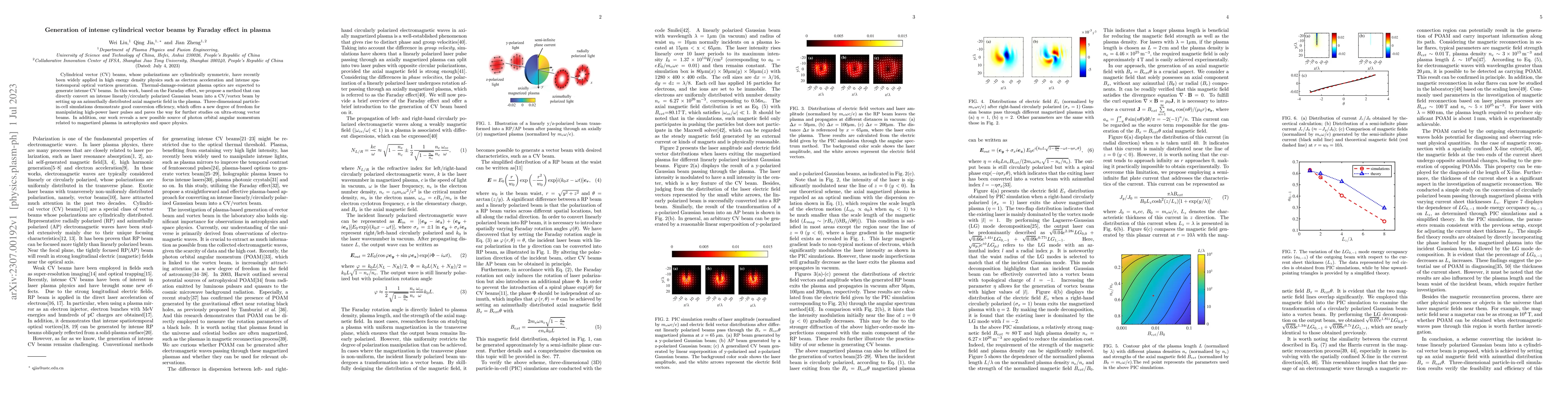 Thumbnail for Generation of intense cylindrical vector beams by Faraday effect in
  plasma