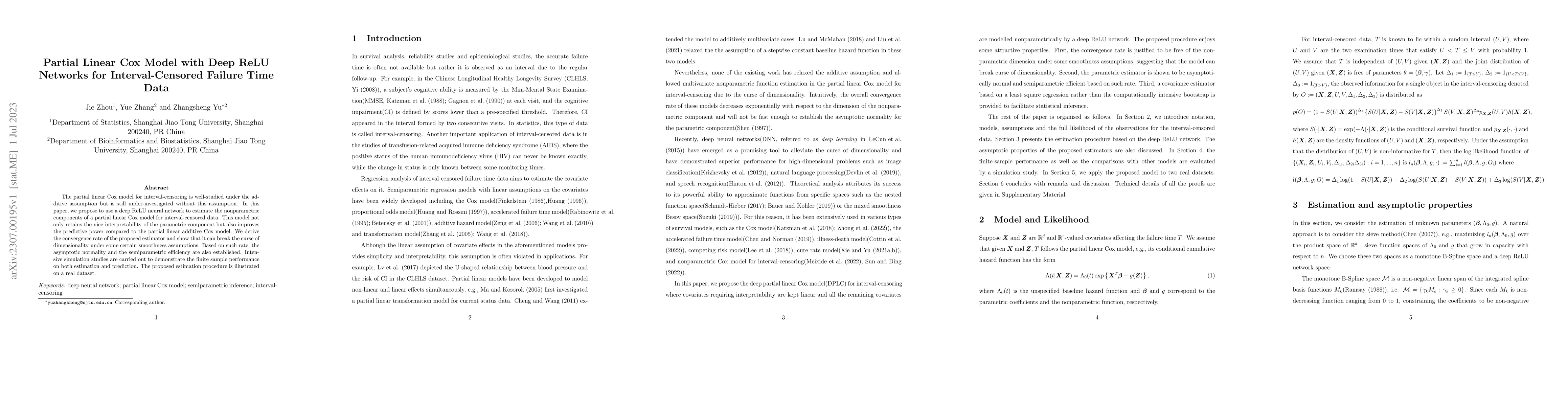 Thumbnail for Partial Linear Cox Model with Deep ReLU Networks for Interval-Censored
  Failure Time Data