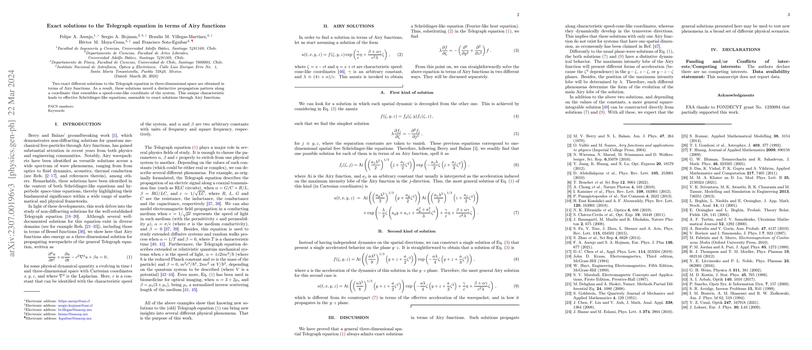 Thumbnail for Exact solutions to the Telegraph equation in terms of Airy functions