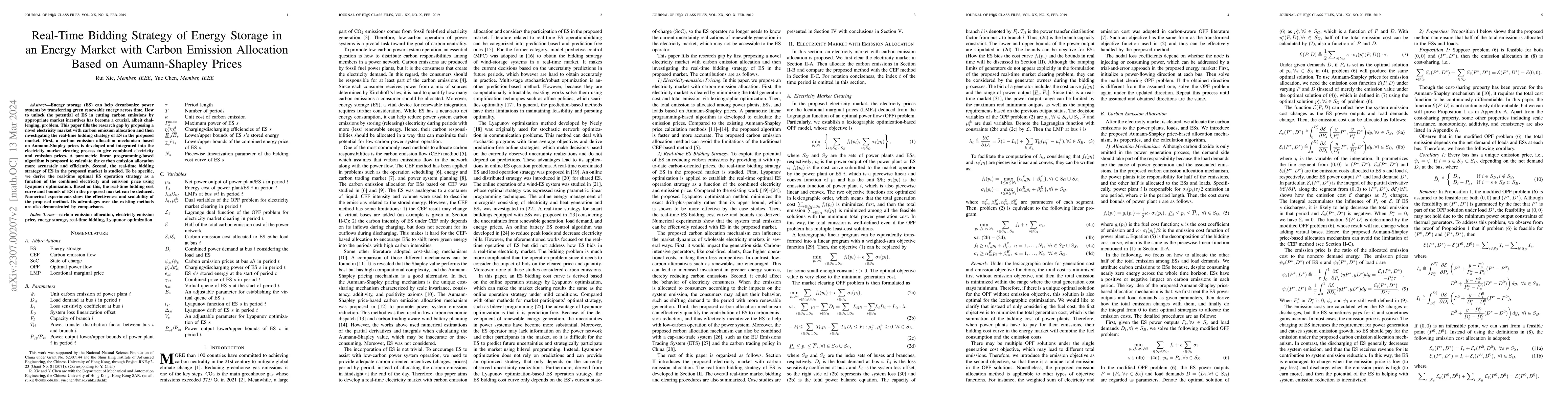 Thumbnail for Real-Time Bidding Strategy of Energy Storage in an Energy Market with
  Carbon Emission Allocation Based on Aumann-Shapley Prices