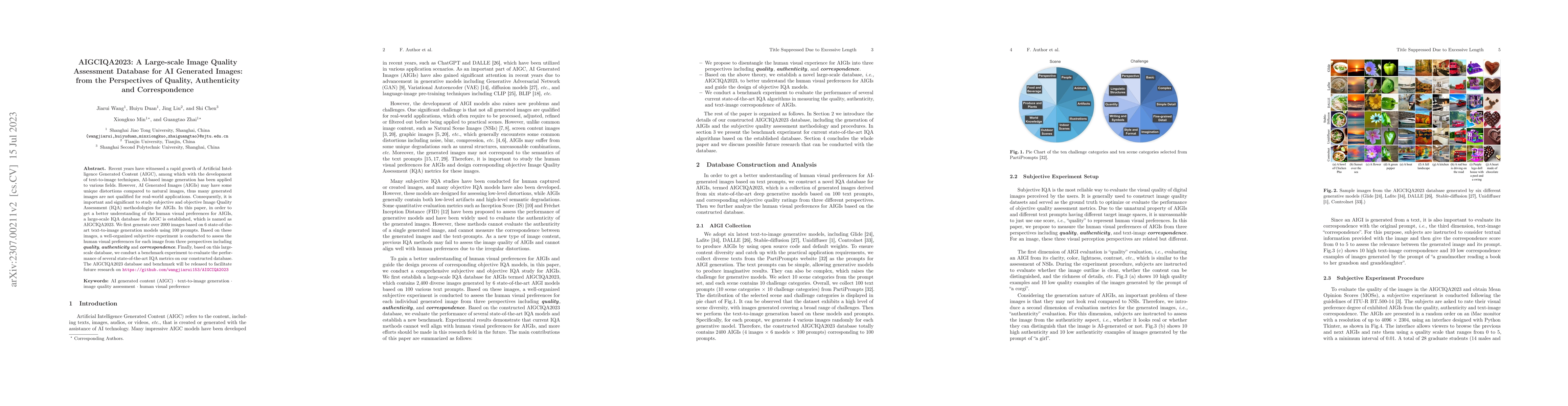 Thumbnail for AIGCIQA2023: A Large-scale Image Quality Assessment Database for AI
  Generated Images: from the Perspectives of Quality, Authenticity and
  Correspondence