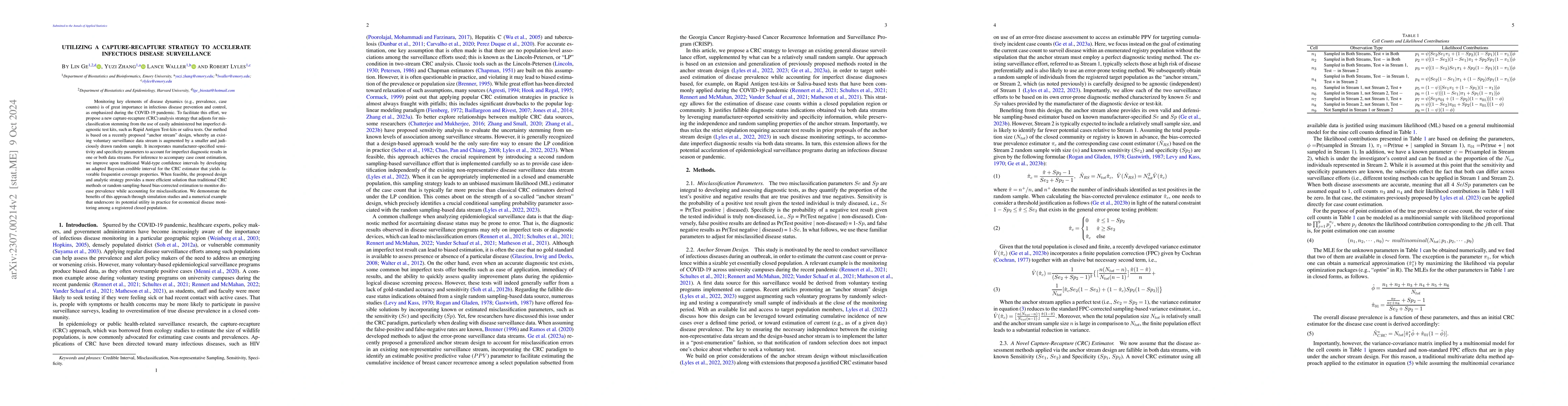 Thumbnail for Utilizing a Capture-Recapture Strategy to Accelerate Infectious Disease
  Surveillance