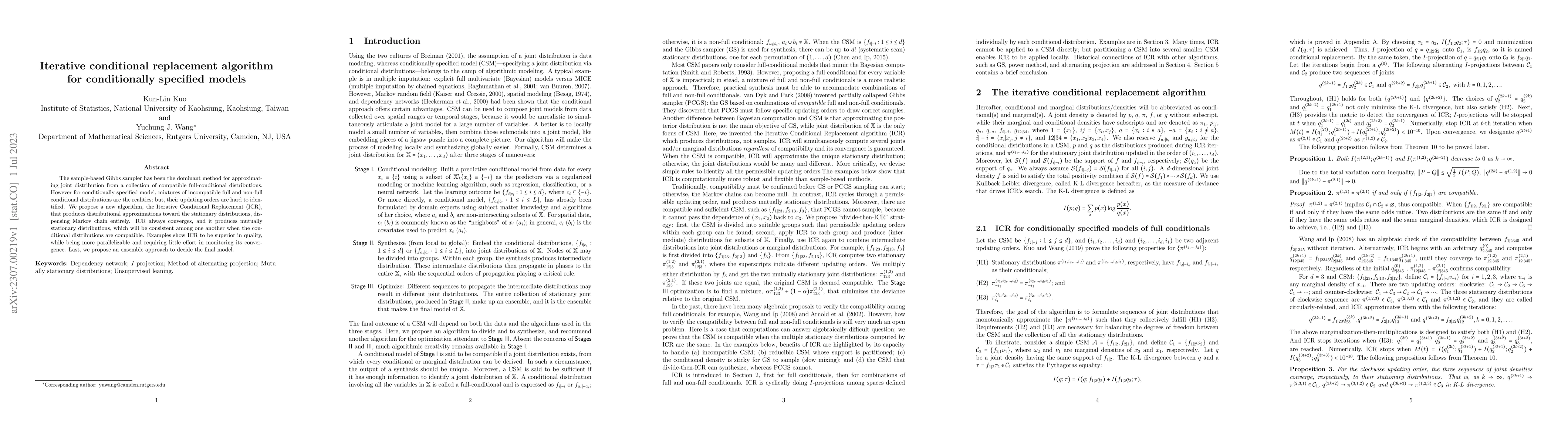 Thumbnail for Iterative conditional replacement algorithm for conditionally specified
  models