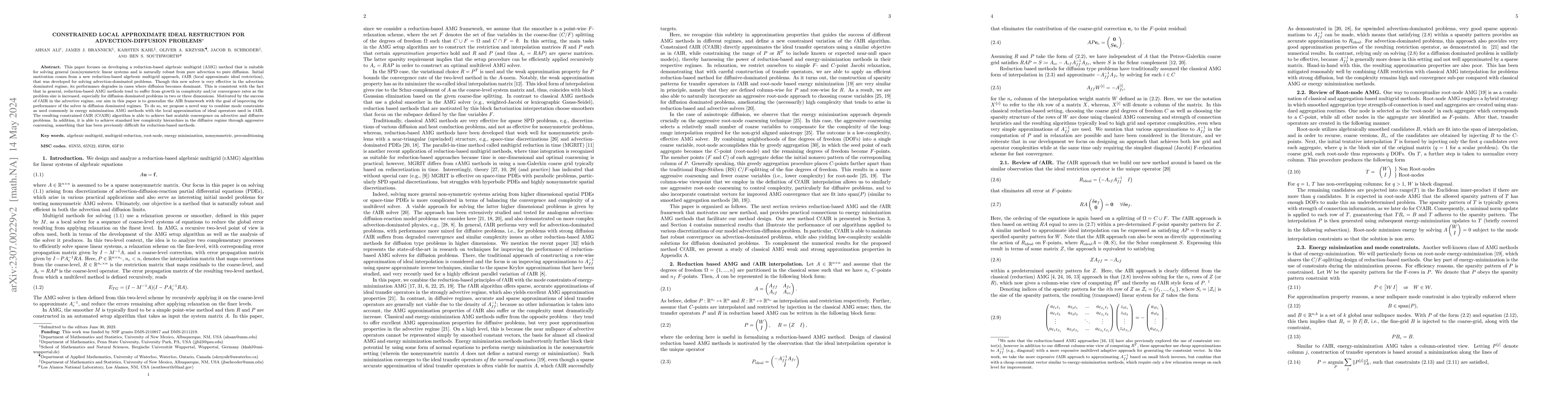 Thumbnail for Constrained Local Approximate Ideal Restriction for Advection-Diffusion
  Problems