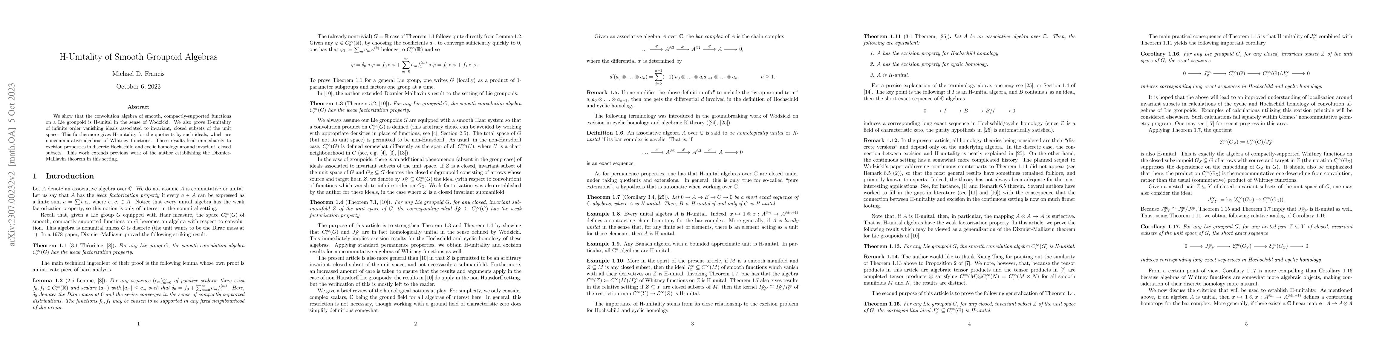 Thumbnail for H-Unitality of Smooth Groupoid Algebras