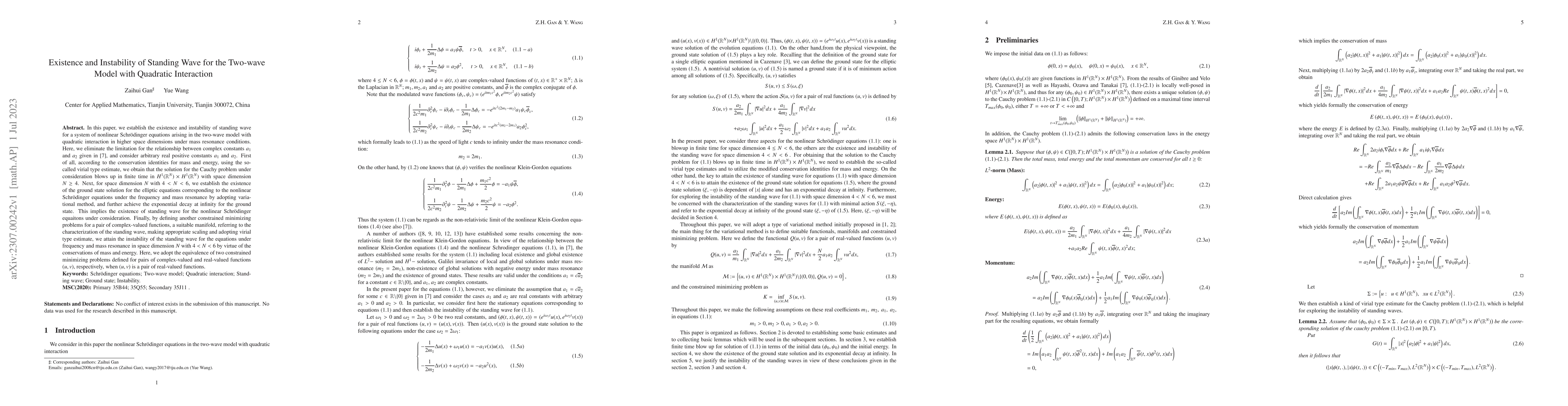 Thumbnail for Existence and Instability of Standing Wave for the Two-wave Model with
  Quadratic Interaction