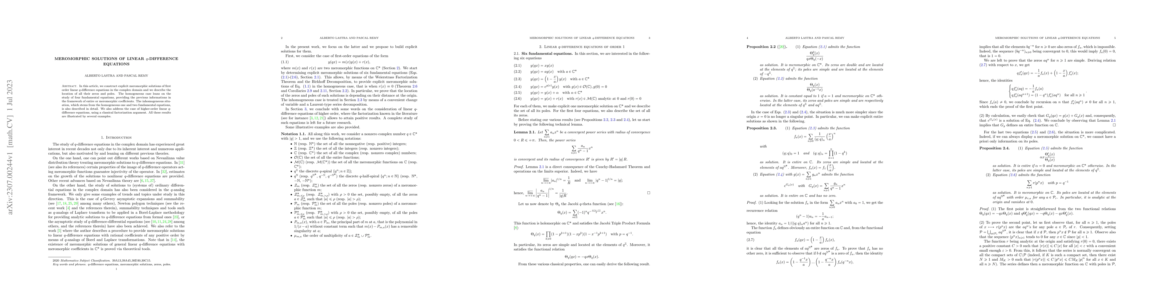 Thumbnail for Meromorphic solutions of linear $q$-difference equations