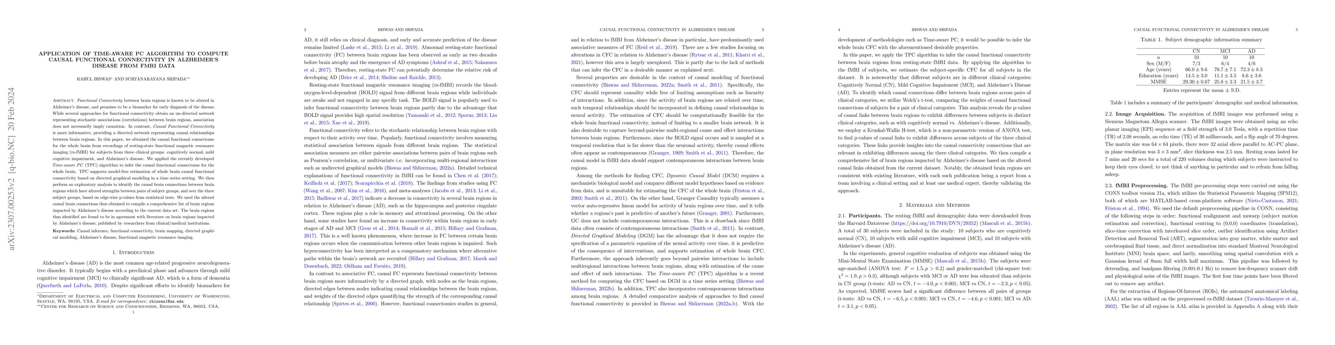 Thumbnail for Application of Time-Aware PC algorithm to compute Causal Functional
  Connectivity in Alzheimer's Disease from fMRI data