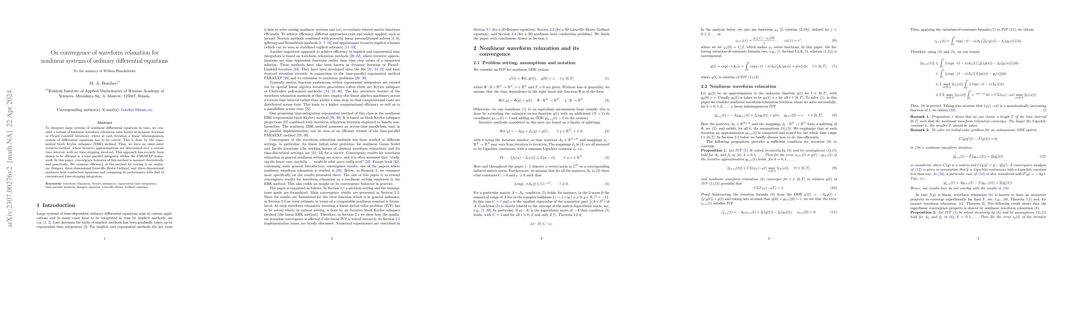 Thumbnail for On convergence of waveform relaxation for nonlinear systems of ordinary
  differential equations