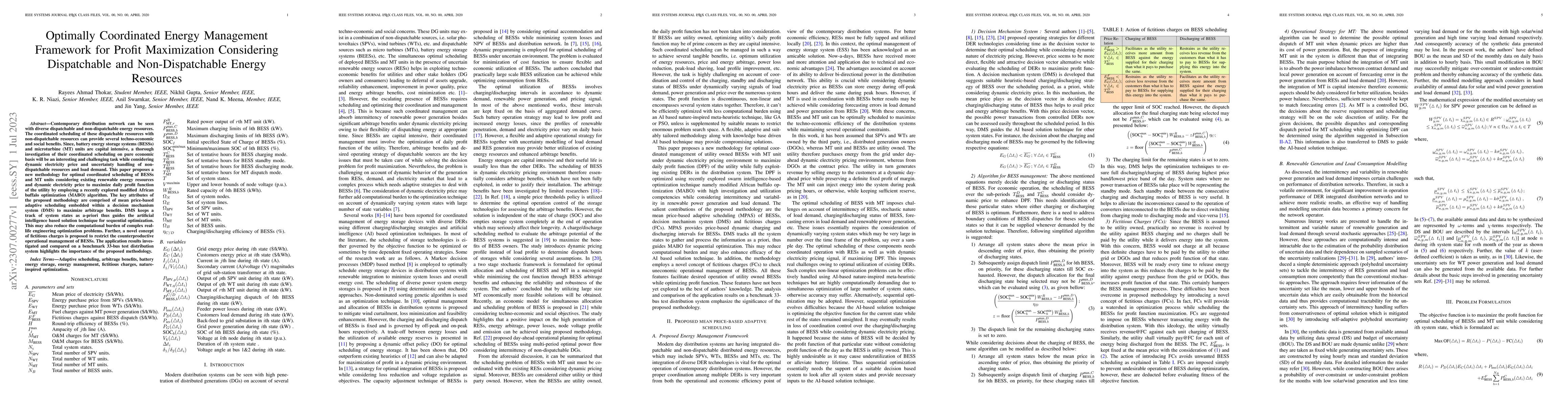Thumbnail for Optimally Coordinated Energy Management Framework for Profit
  Maximization Considering Dispatchable and Non-Dispatchable Energy Resources