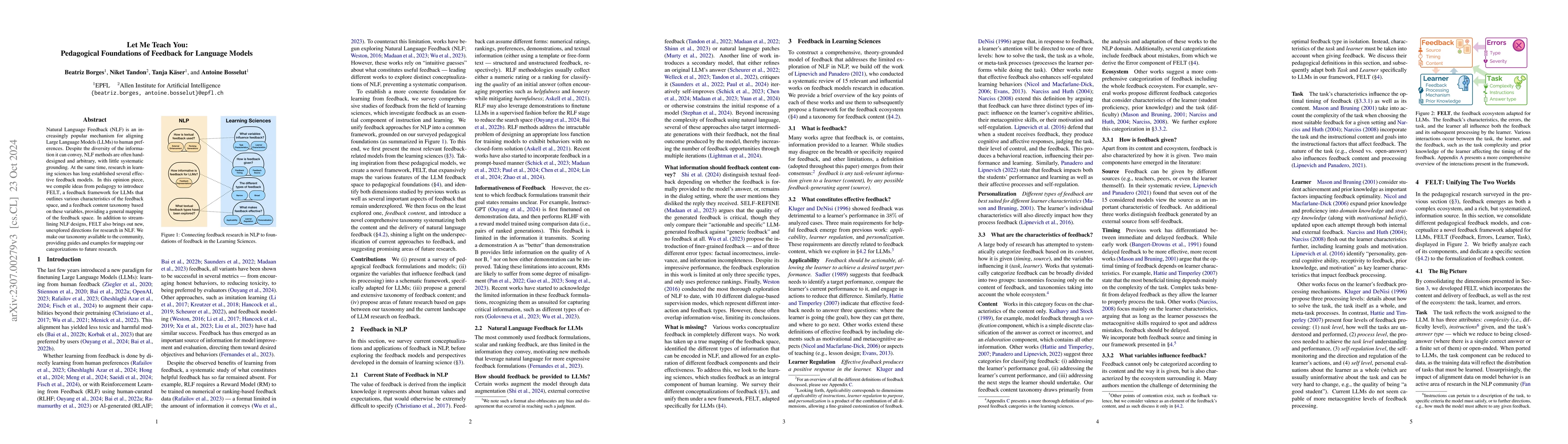 Thumbnail for Let Me Teach You: Pedagogical Foundations of Feedback for Language
  Models
