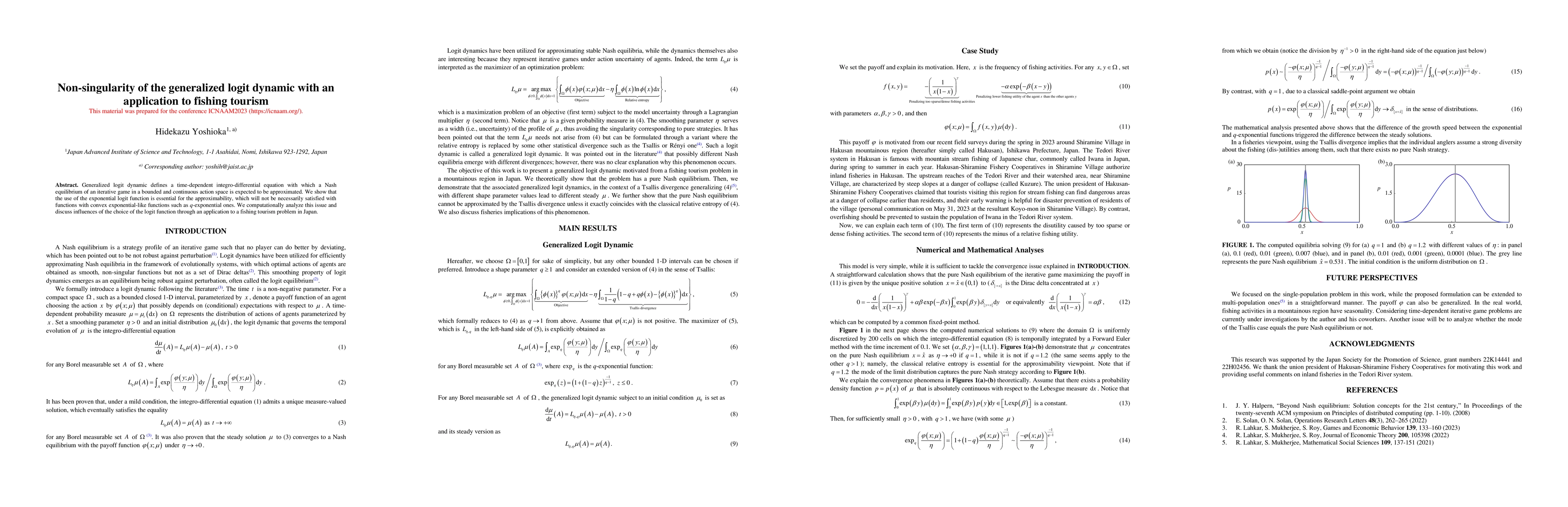 Thumbnail for Non-singularity of the generalized logit dynamic with an application to
  fishing tourism