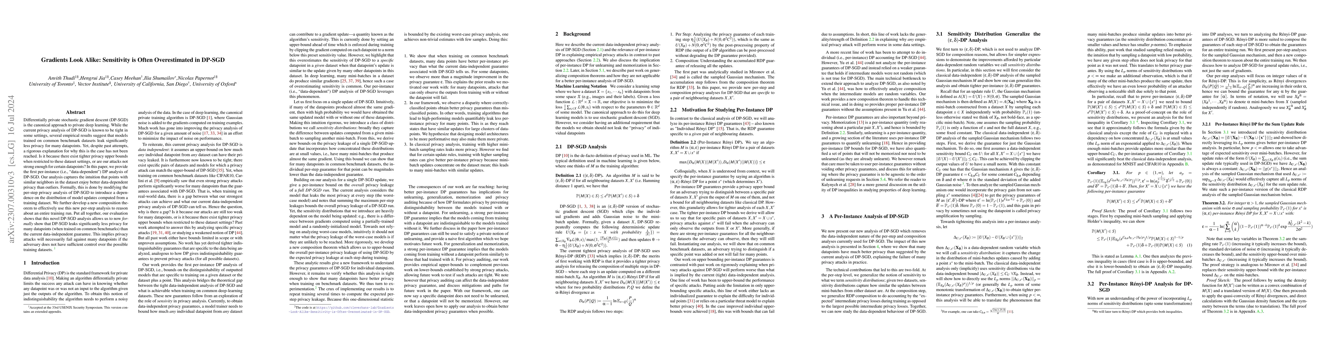 Thumbnail for Gradients Look Alike: Sensitivity is Often Overestimated in DP-SGD