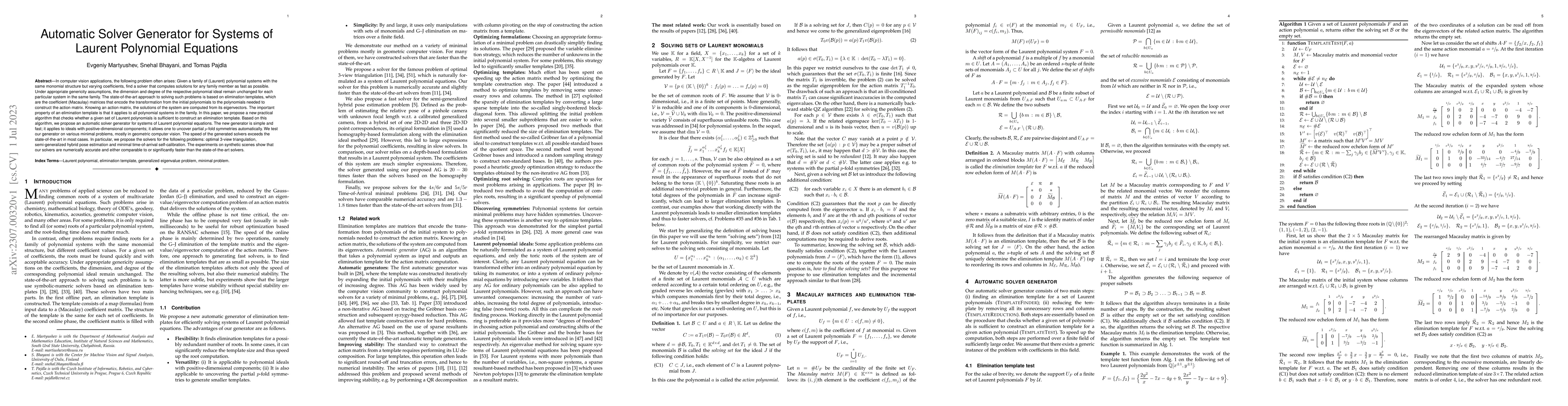 Thumbnail for Automatic Solver Generator for Systems of Laurent Polynomial Equations