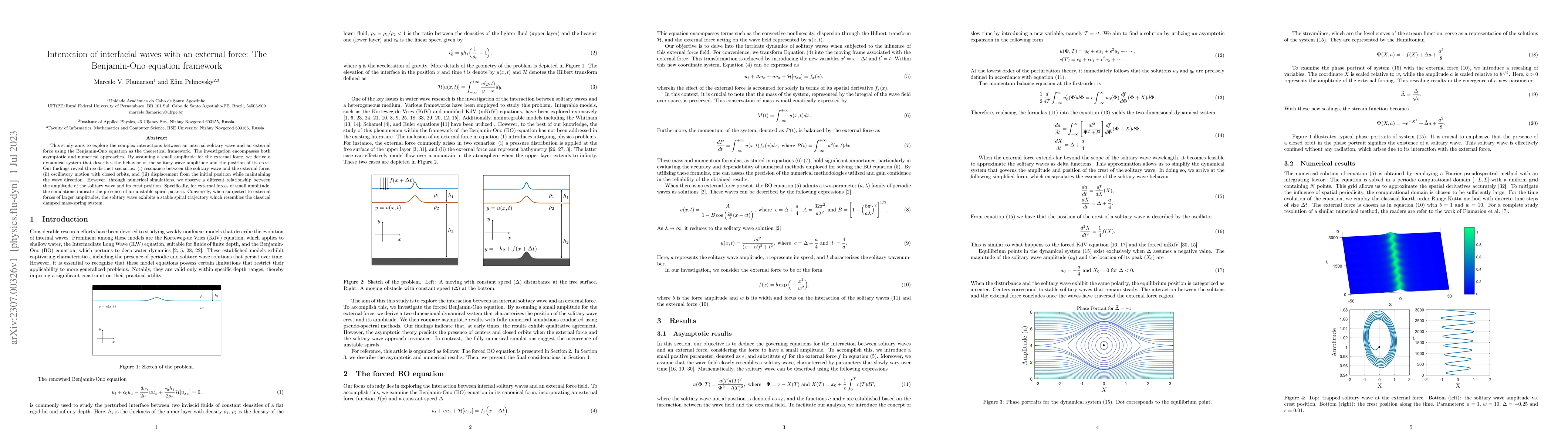 Thumbnail for Interaction of interfacial waves with an external force: The
  Benjamin-Ono equation framework