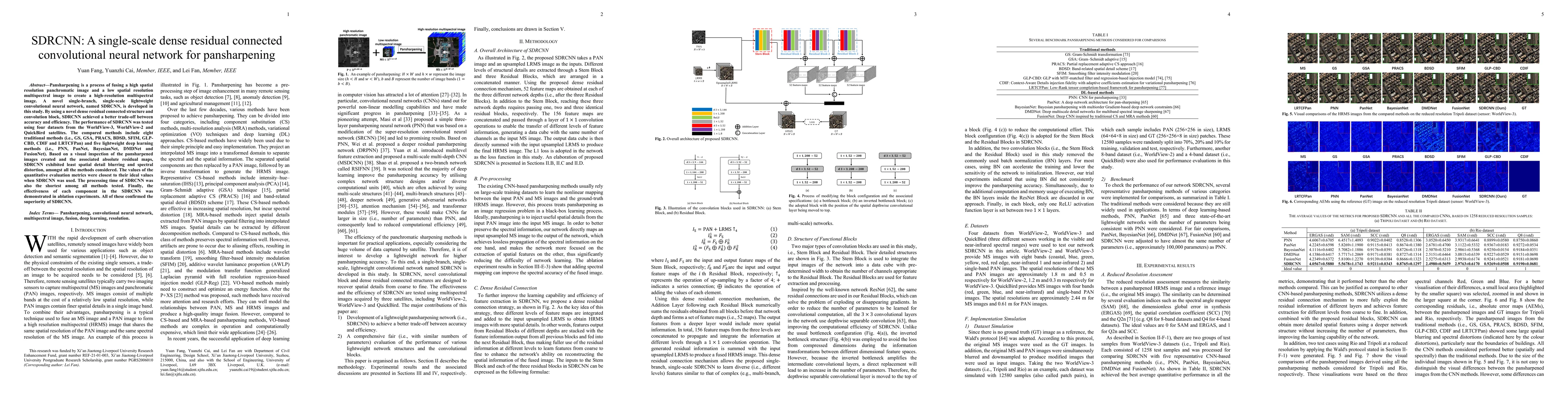 Thumbnail for SDRCNN: A single-scale dense residual connected convolutional neural
  network for pansharpening