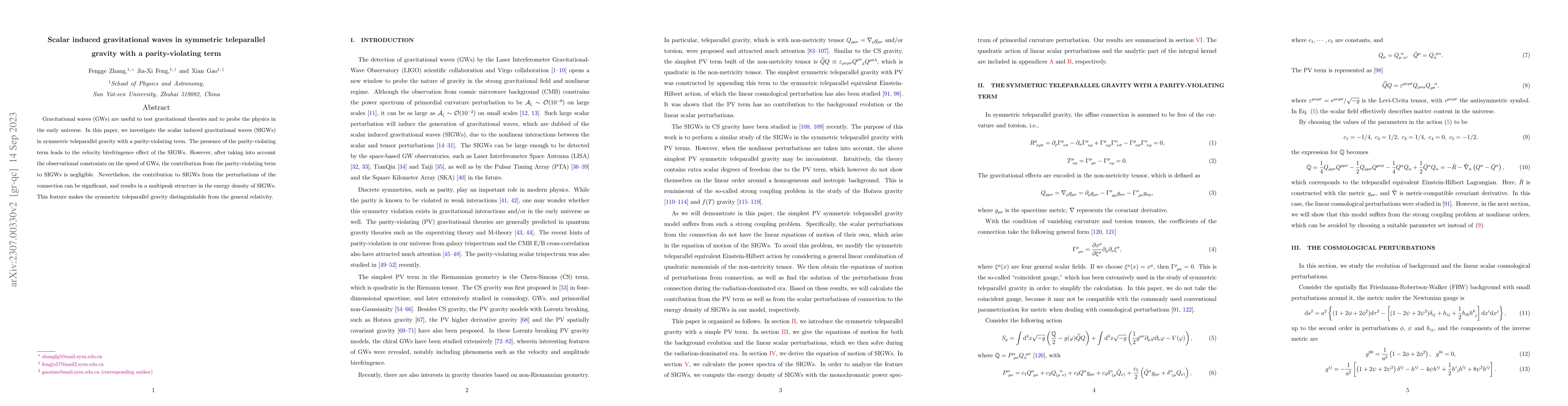 Thumbnail for Scalar induced gravitational waves in symmetric teleparallel gravity
  with a parity-violating term