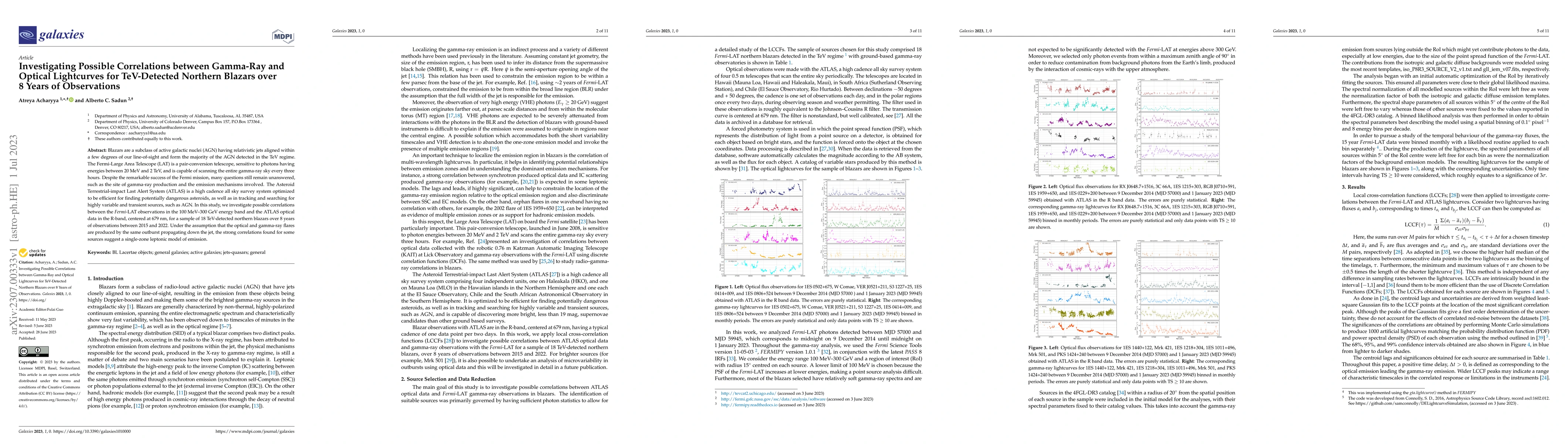 Thumbnail for Investigating Possible Correlations between Gamma-Ray and Optical
  Lightcurves for TeV-Detected Northern Blazars over 8 Years of Observations