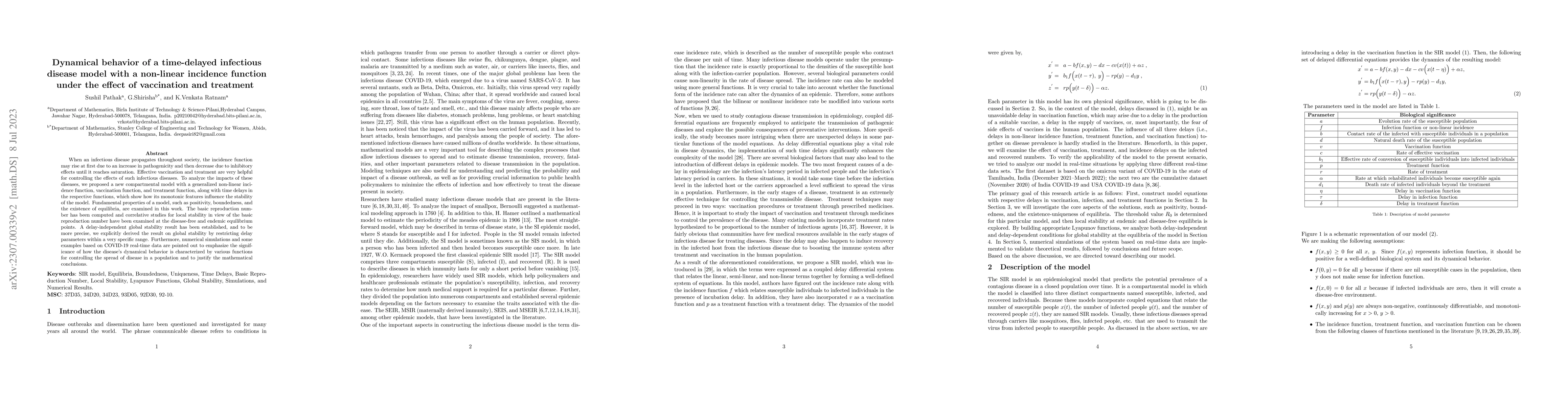 Thumbnail for Dynamical behavior of a time-delayed infectious disease model with a
  non-linear incidence function under the effect of vaccination and treatment