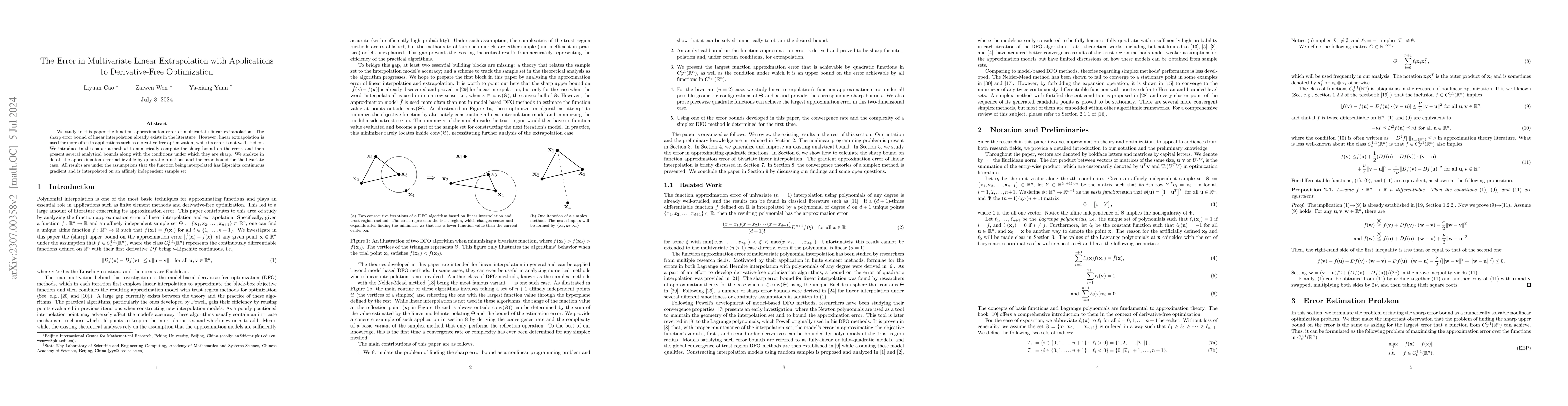 Thumbnail for The Error in Multivariate Linear Extrapolation with Applications to
  Derivative-Free Optimization