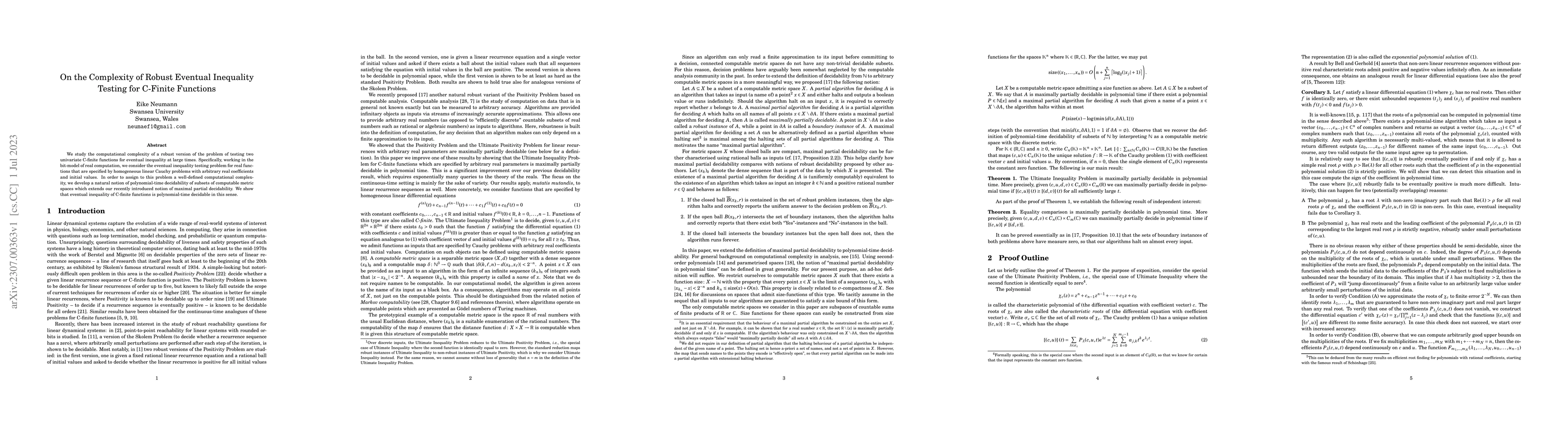 Thumbnail for On the Complexity of Robust Eventual Inequality Testing for C-Finite
  Functions