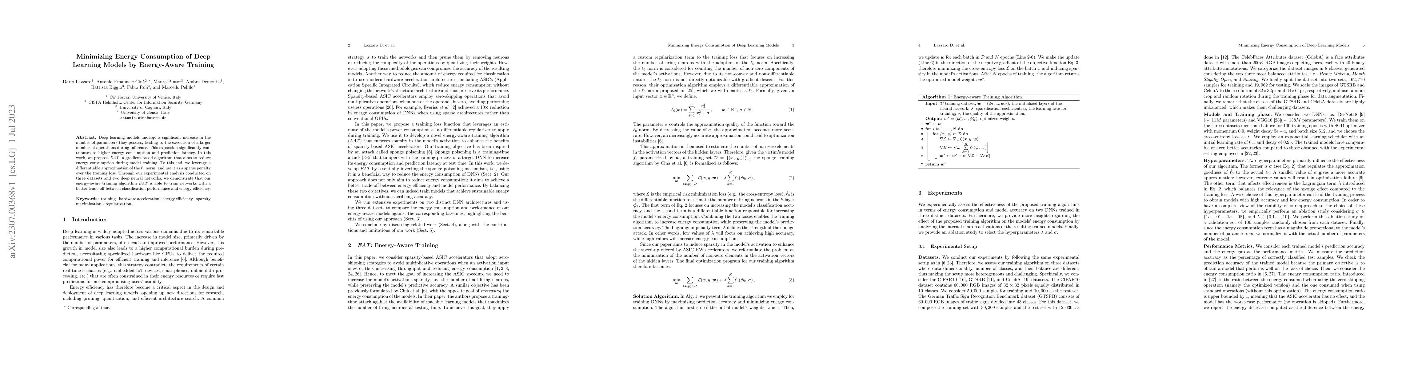 Thumbnail for Minimizing Energy Consumption of Deep Learning Models by Energy-Aware
  Training