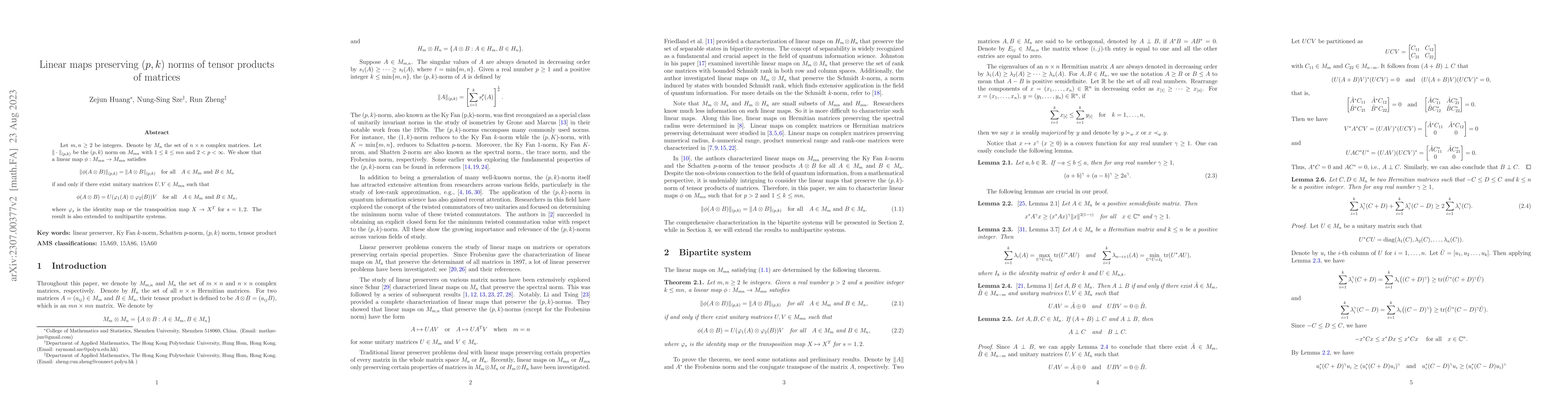 Thumbnail for Linear maps preserving (p,k) norms of tensor products of matrices