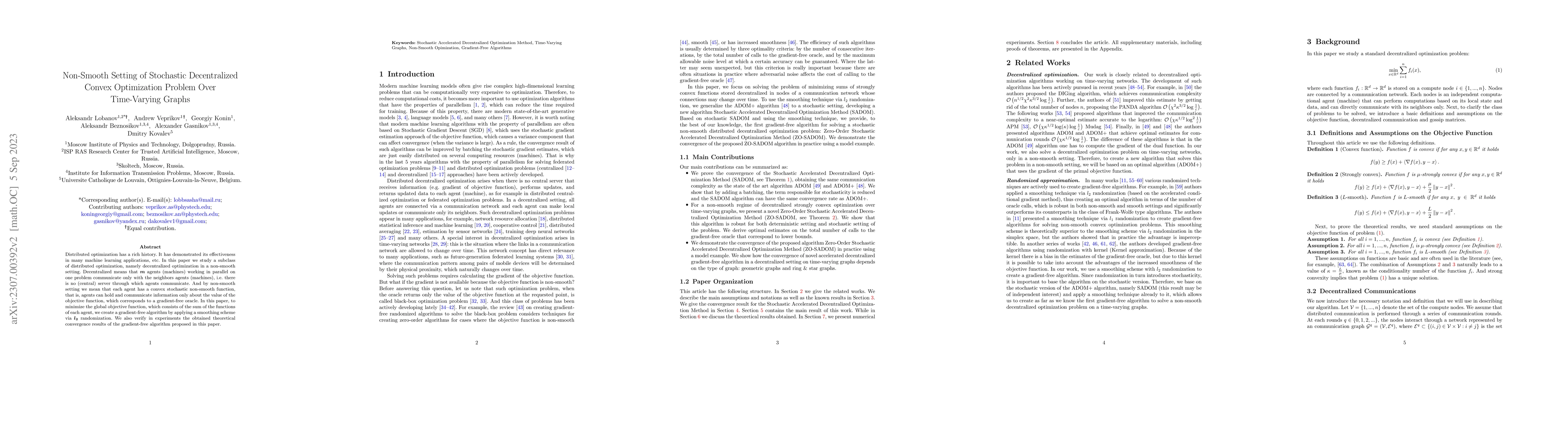 Thumbnail for Non-Smooth Setting of Stochastic Decentralized Convex Optimization
  Problem Over Time-Varying Graphs