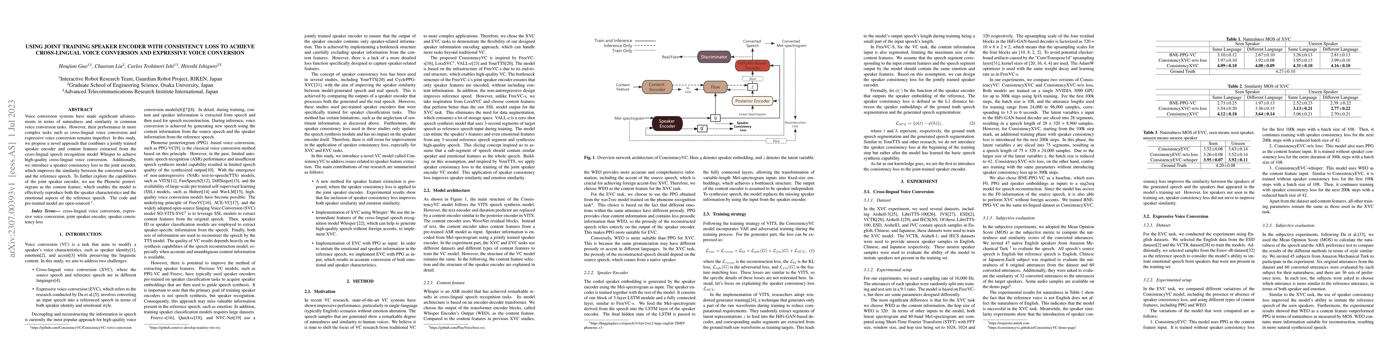 Thumbnail for Using joint training speaker encoder with consistency loss to achieve
  cross-lingual voice conversion and expressive voice conversion