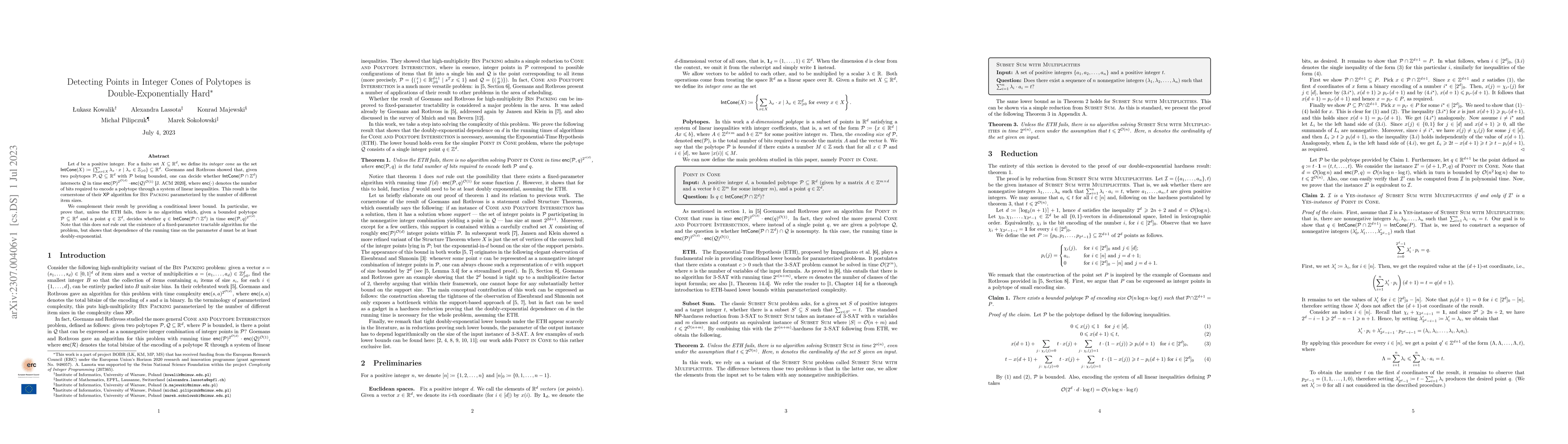 Thumbnail for Detecting Points in Integer Cones of Polytopes is Double-Exponentially
  Hard