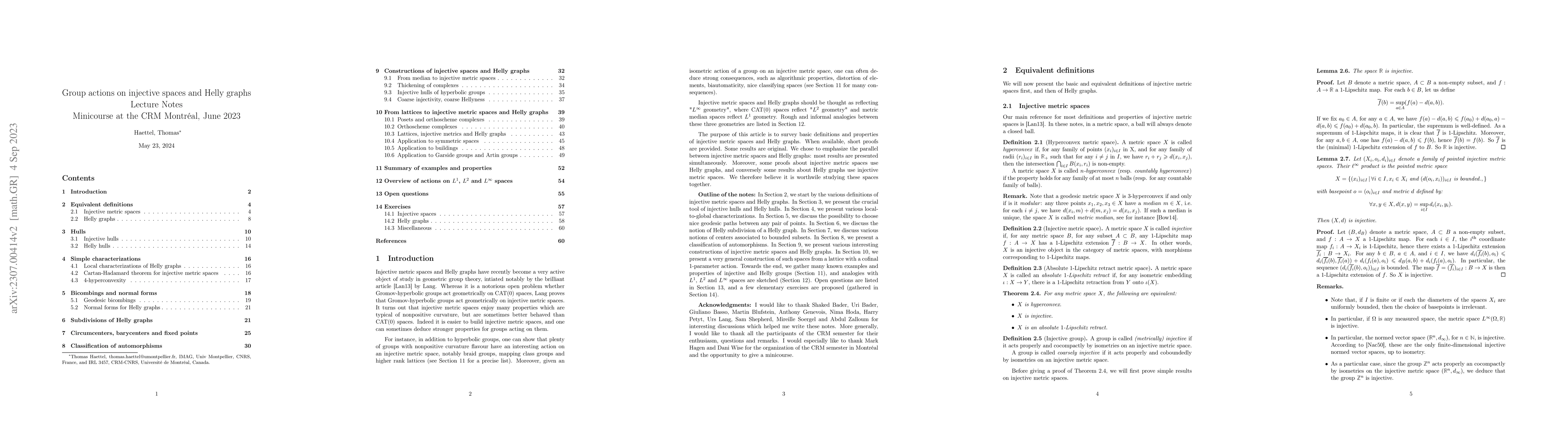 Thumbnail for Group actions on injective spaces and Helly graphs