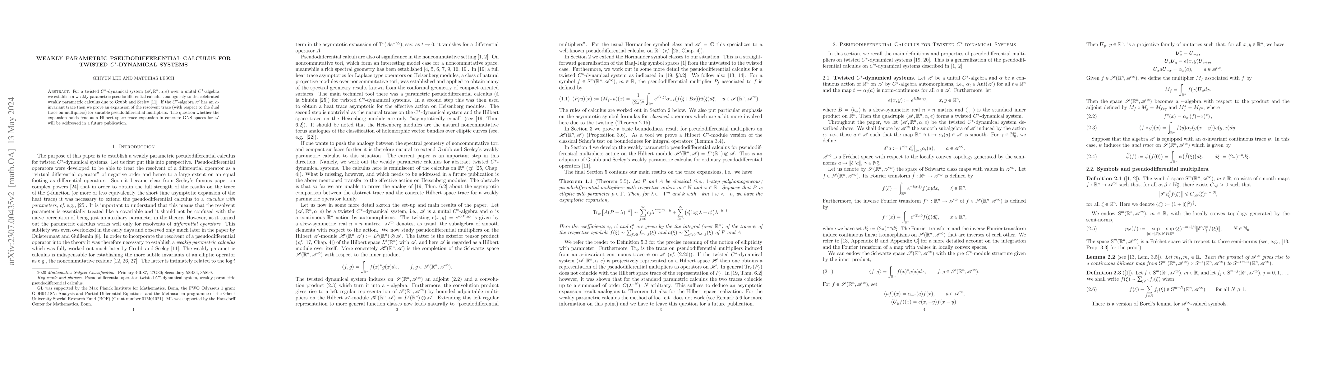 Thumbnail for Weakly Parametric Pseudodifferential Calculus for Twisted
  $C^*$-dynamical Systems