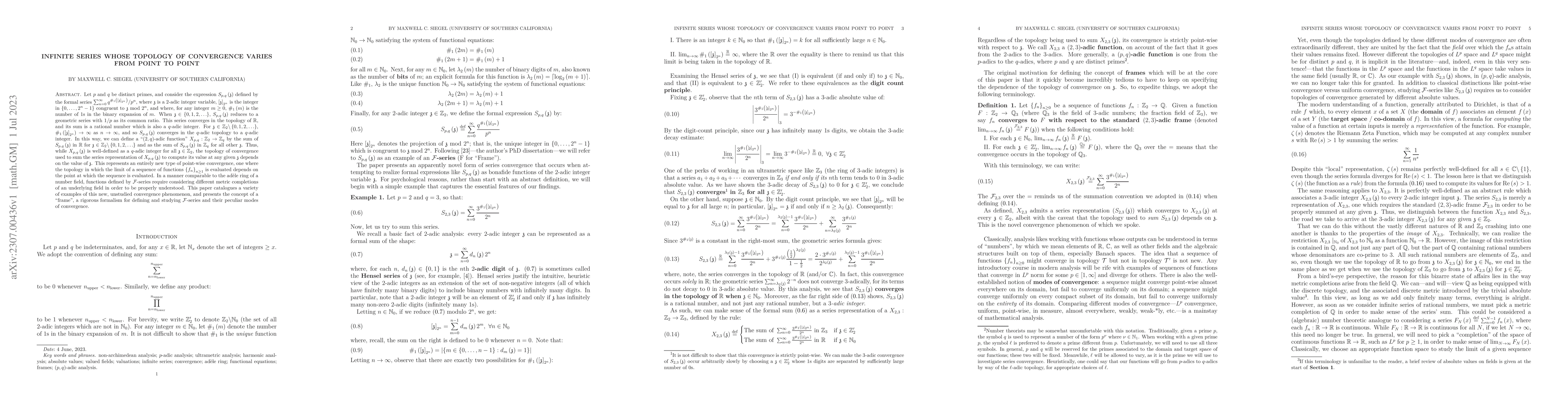 Thumbnail for Infinite Series Whose Topology of Convergence Varies From Point to Point