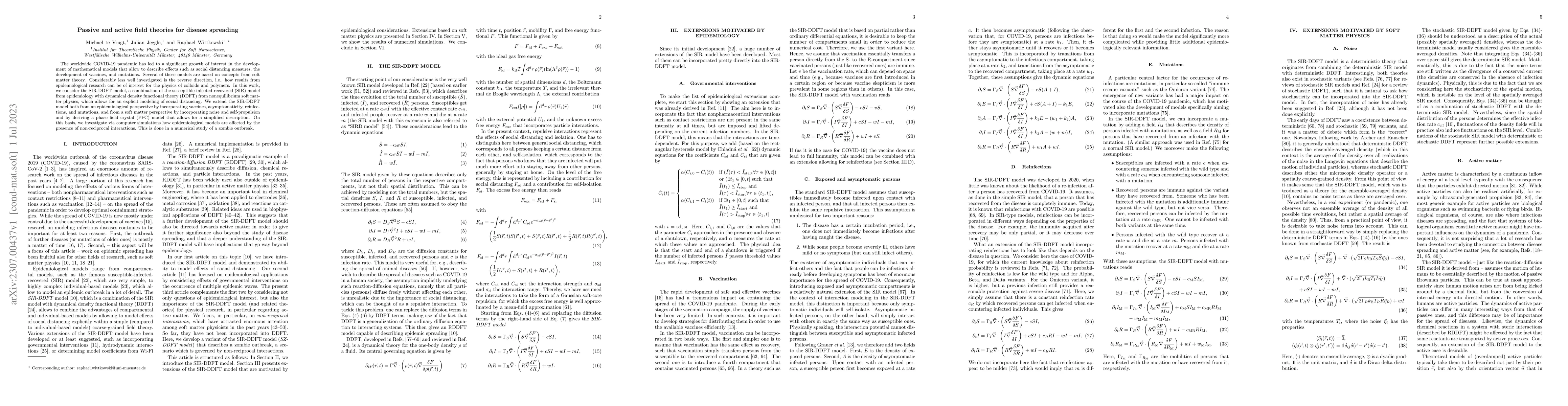 Thumbnail for Passive and active field theories for disease spreading