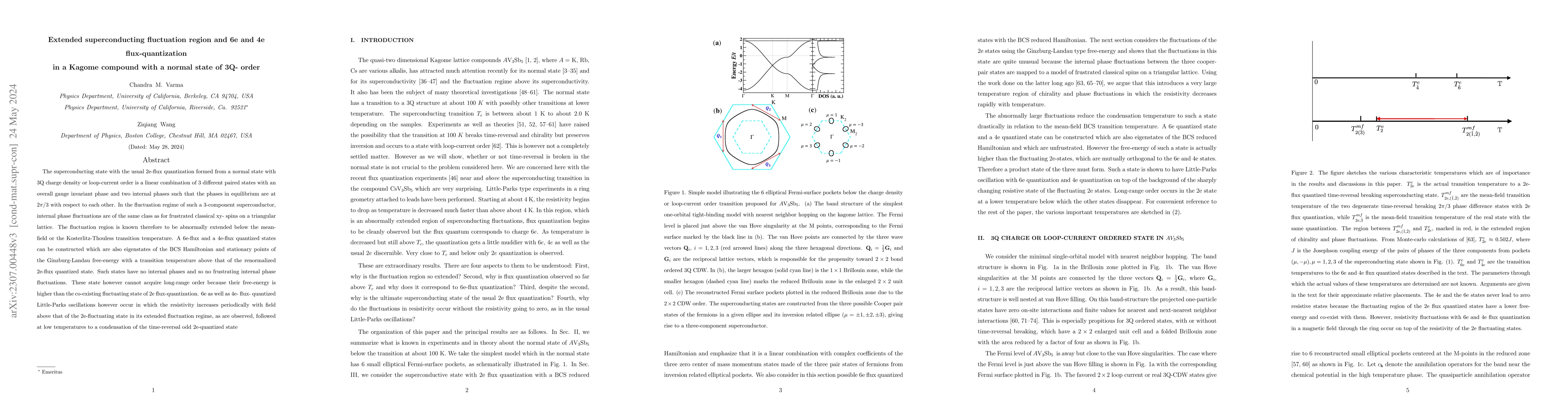 Thumbnail for Extended superconducting fluctuation region and 6e and 4e
  flux-quantization in a Kagome compound with a normal state of 3Q-order