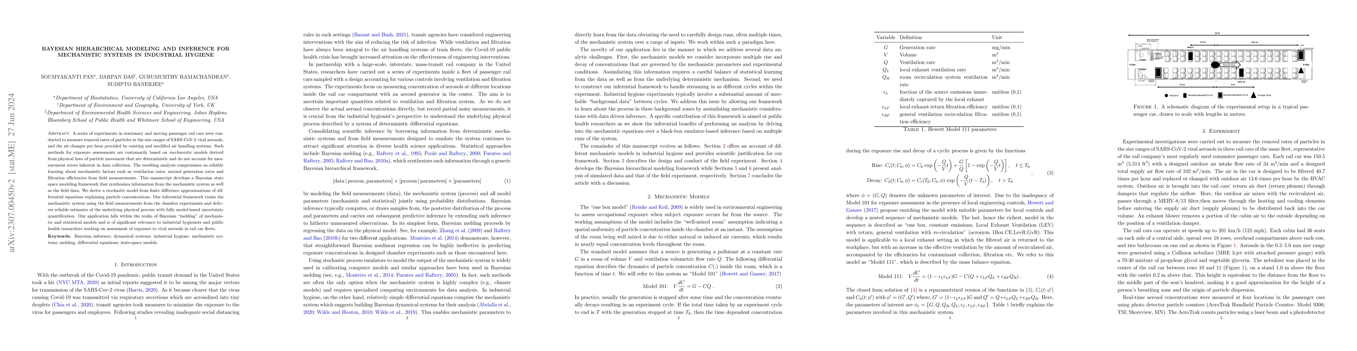 Thumbnail for Bayesian Hierarchical Modeling and Inference for Mechanistic Systems in
  Industrial Hygiene