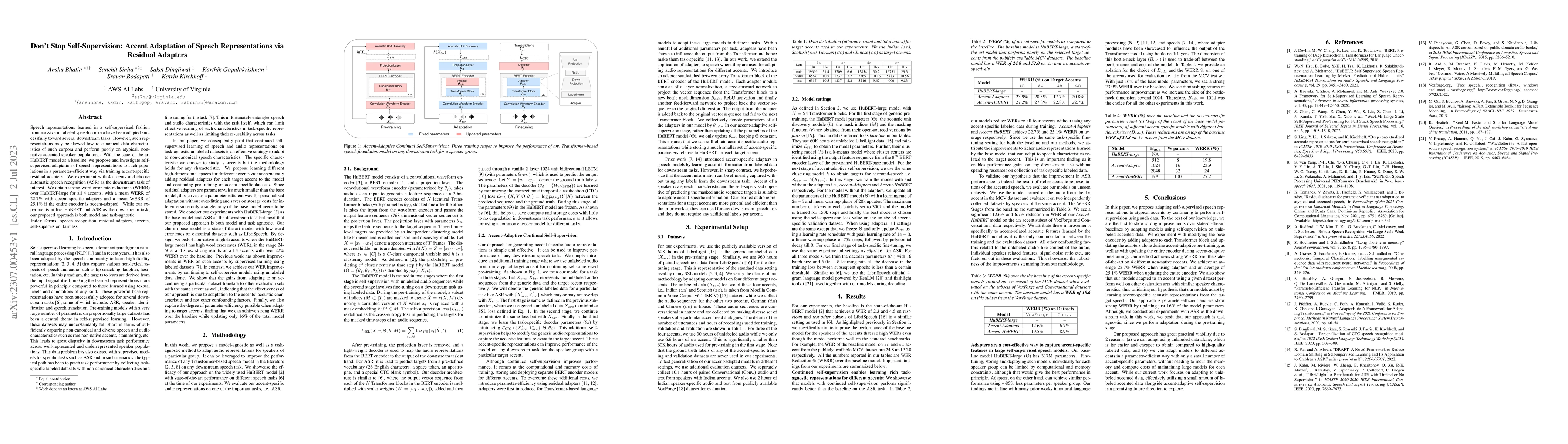 Thumbnail for Don't Stop Self-Supervision: Accent Adaptation of Speech Representations
  via Residual Adapters