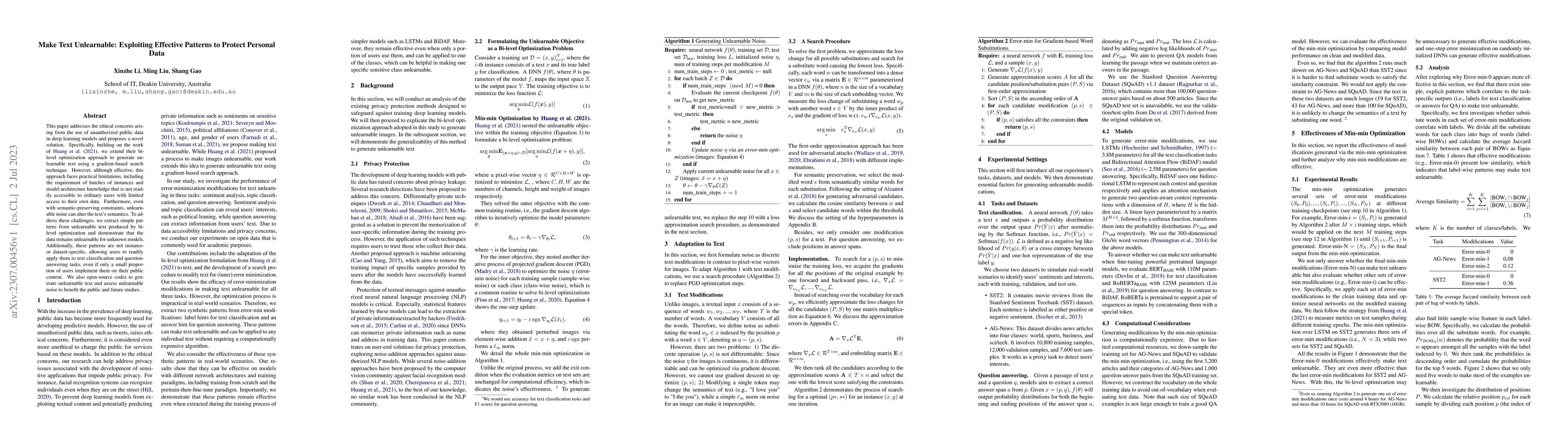 Thumbnail for Make Text Unlearnable: Exploiting Effective Patterns to Protect Personal
  Data
